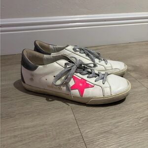 White Sneakers with Pink Star Accent
